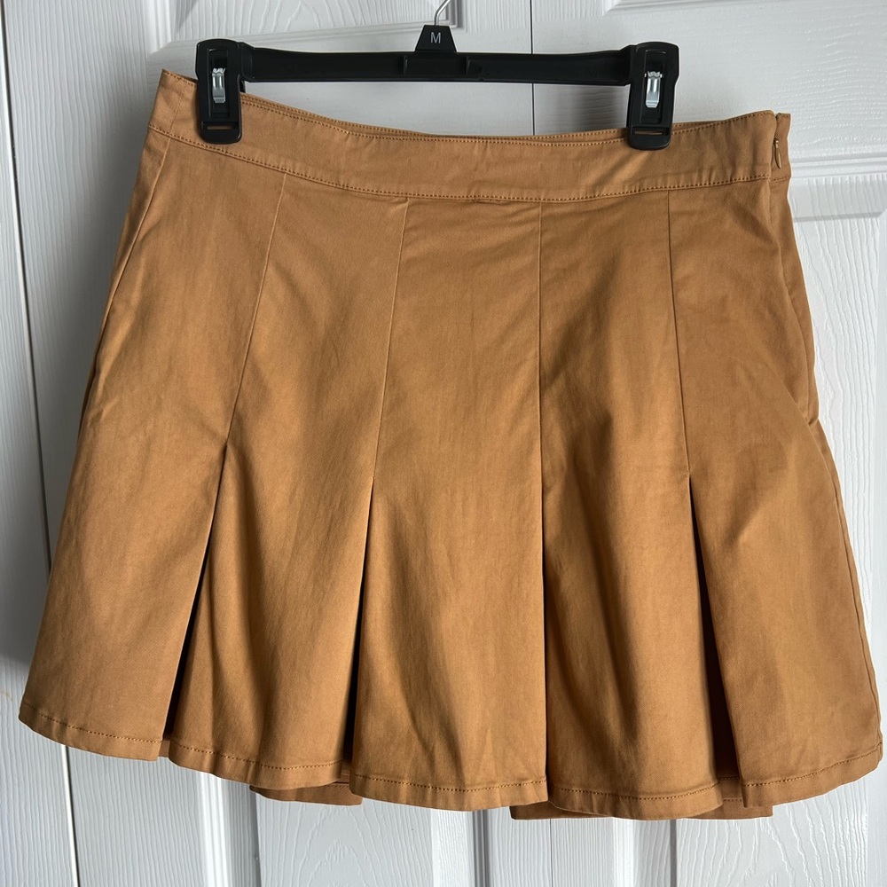 J. Crew Tan Skater Chino Mini Skirt with Pleats Side Zip Sz 10